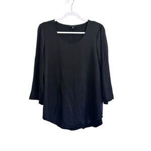 Eileen Fisher System Silk 3/4‎ Sleeve Blouse Women's M Black Career Wear
